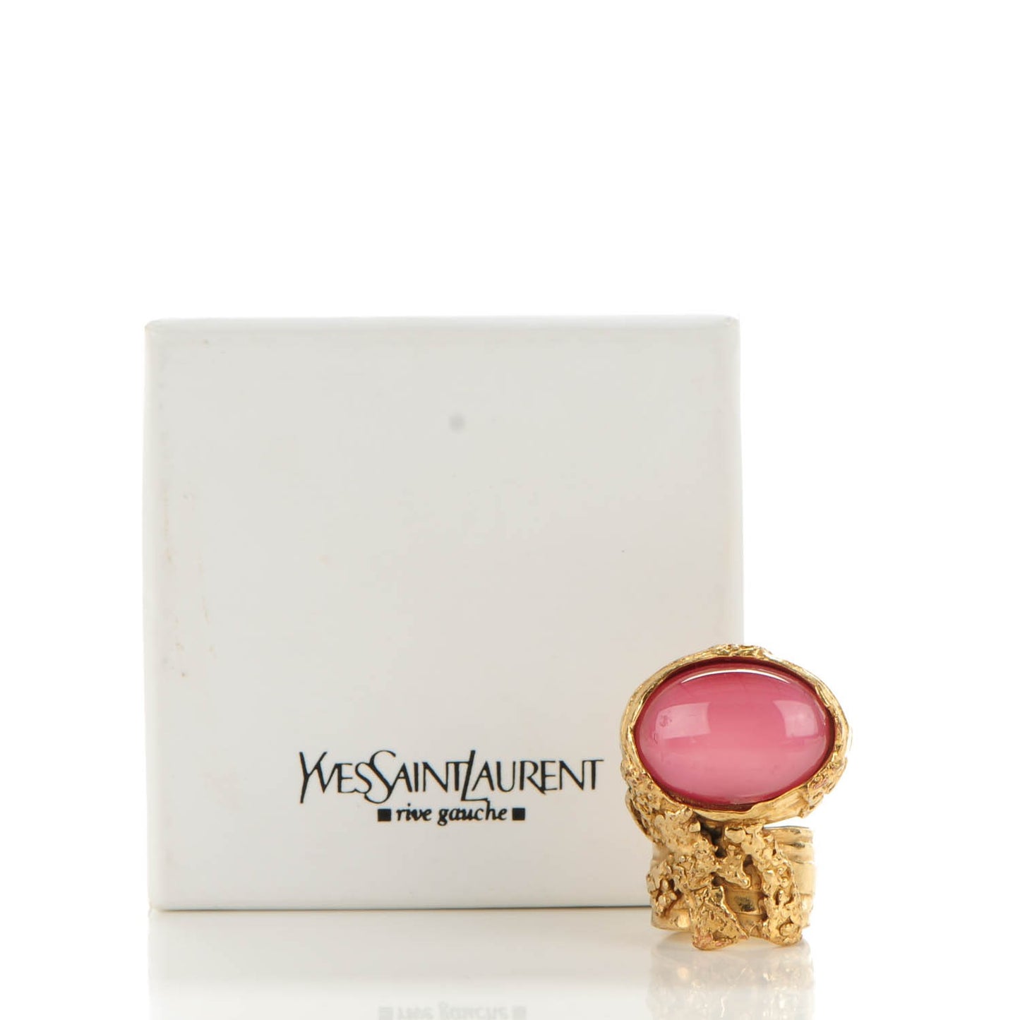 Glass Cabochon Arty Ovale Ring 7 Gold Pink