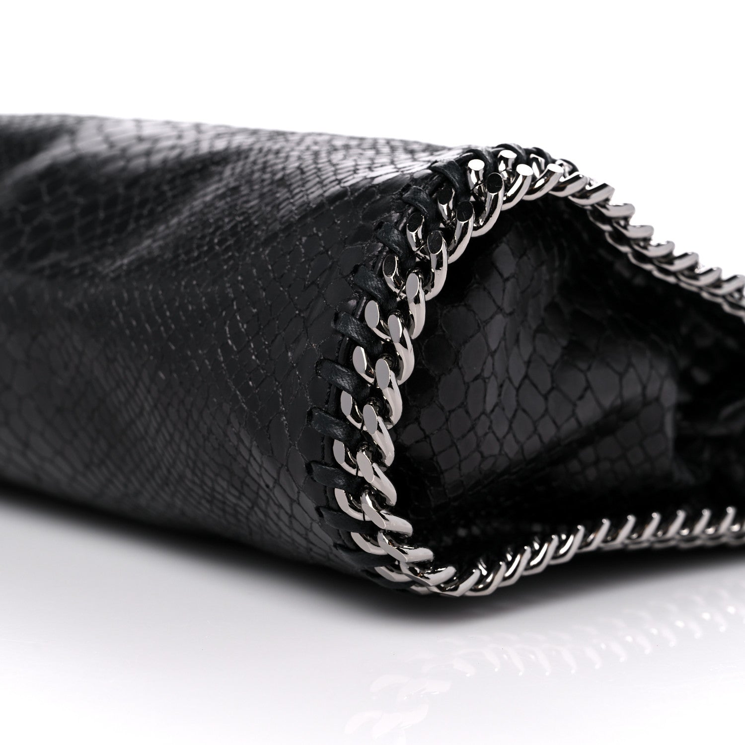 Stella McCartney Metallic Faux Snakeskin Small Falabella Fold Over Tote Black 7 of 7