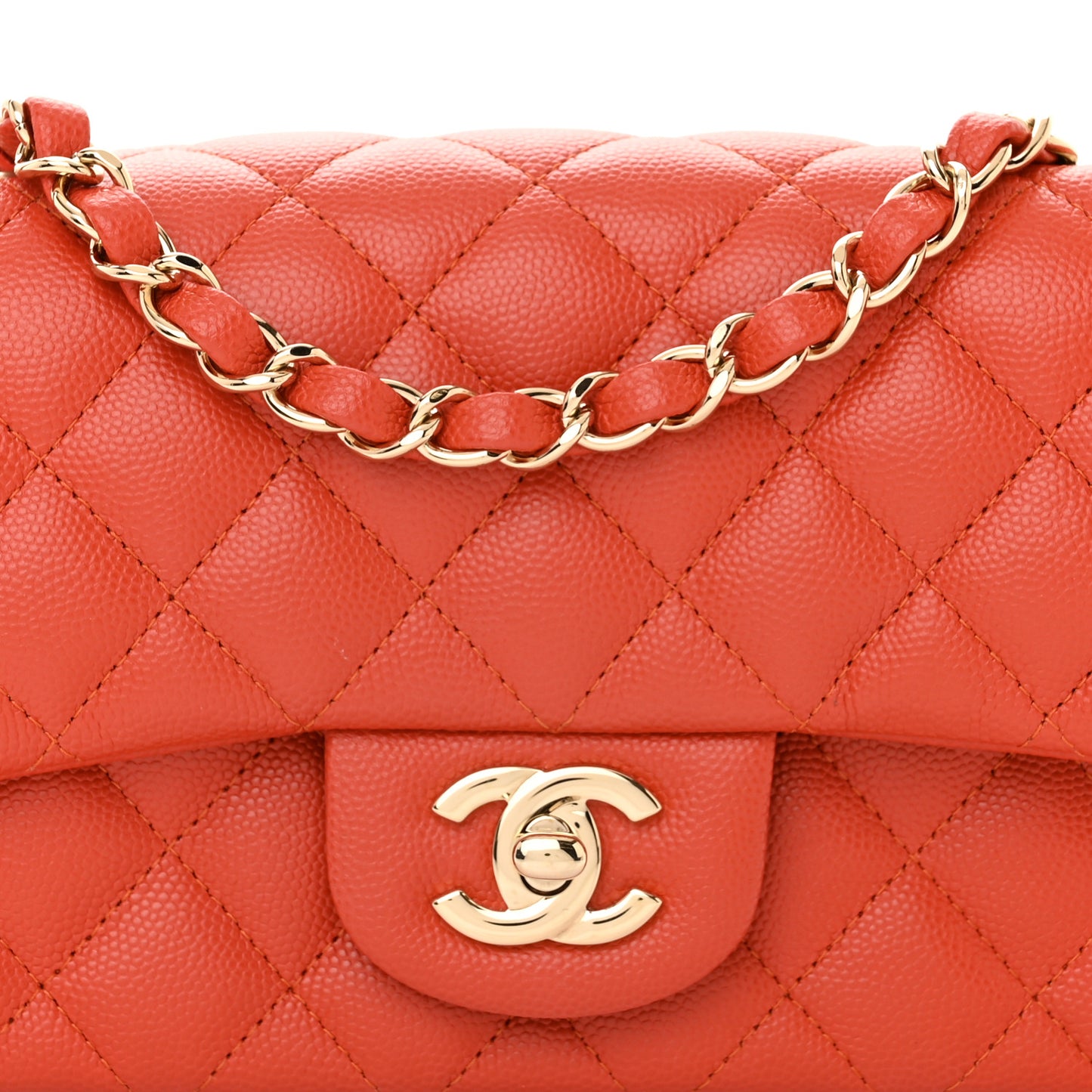 Caviar Quilted Mini Rectangular Flap Orange