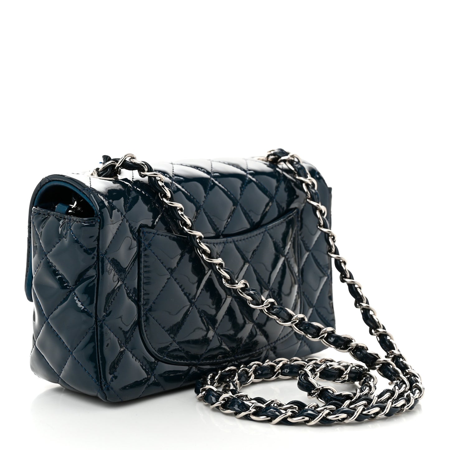 Patent Calfskin Quilted Mini Rectangular Flap Navy Blue