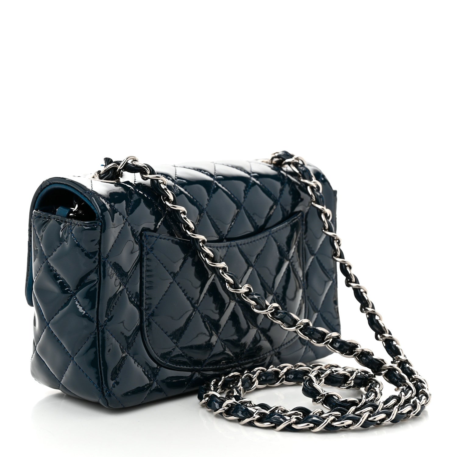Chanel Patent Calfskin Quilted Mini Rectangular Flap Navy Blue 3 of 12