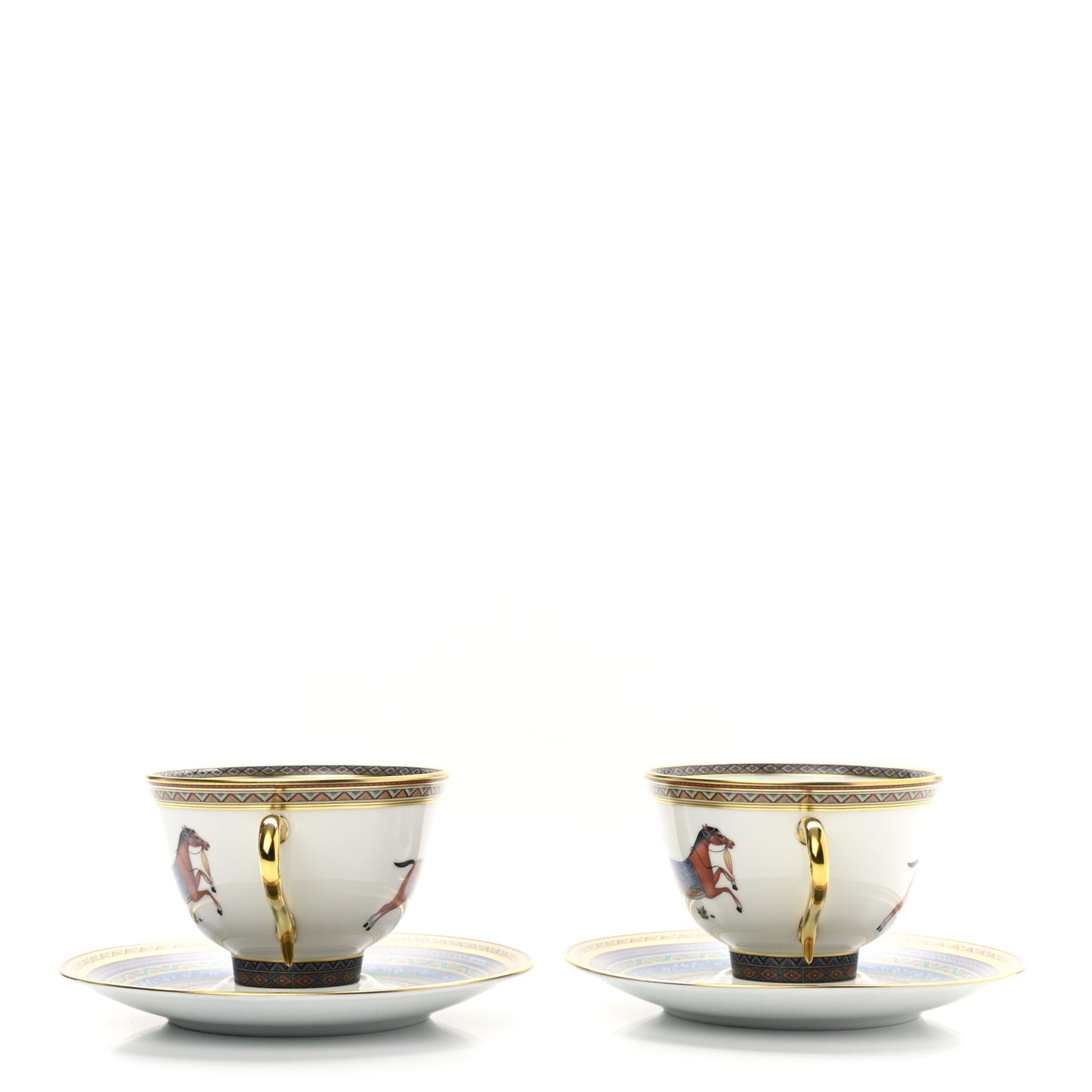 Porcelain Cheval d'Orient Tea Cup and Saucer Set of 2