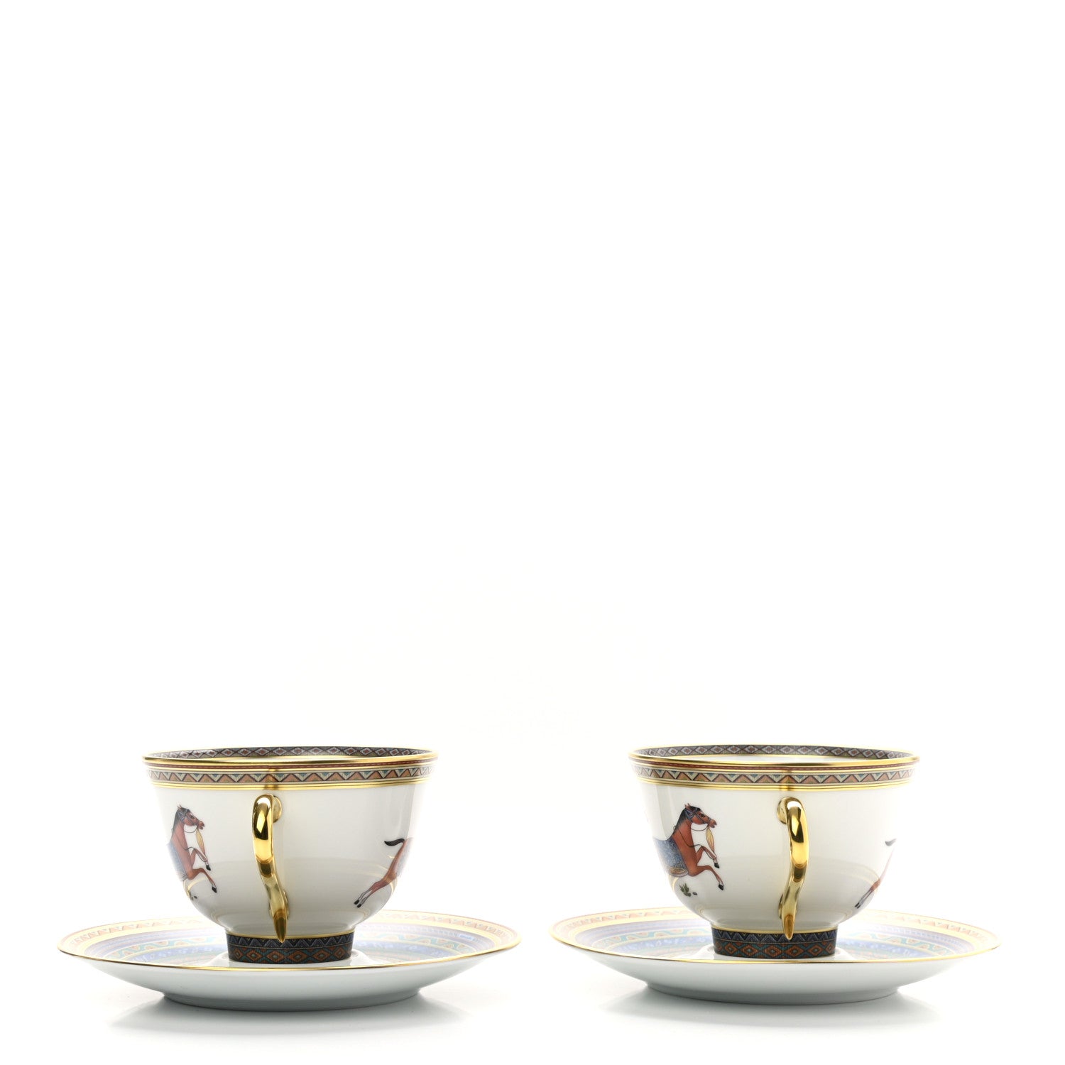 Hermes Porcelain Cheval d'Orient Tea Cup and Saucer Set of 2 4 of 10