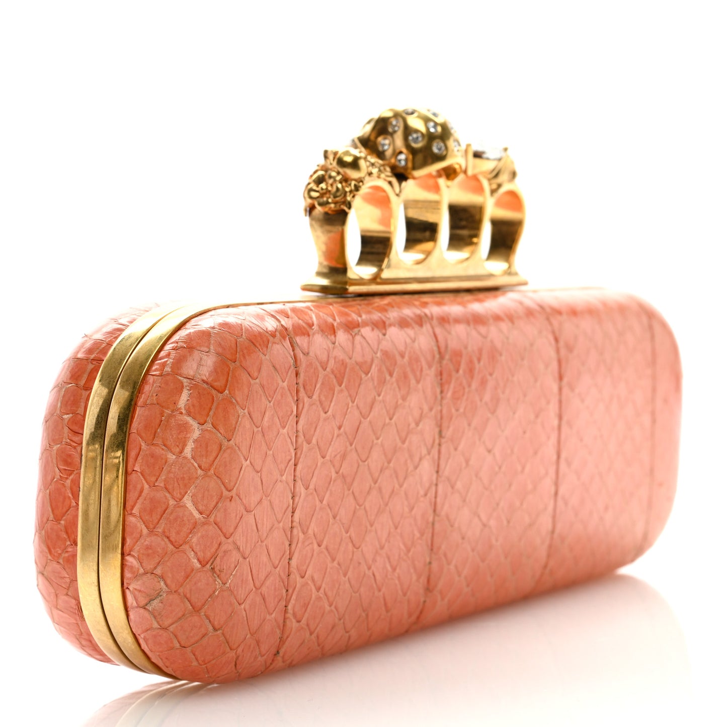 Snakeskin Knuckle Box Clutch Orange