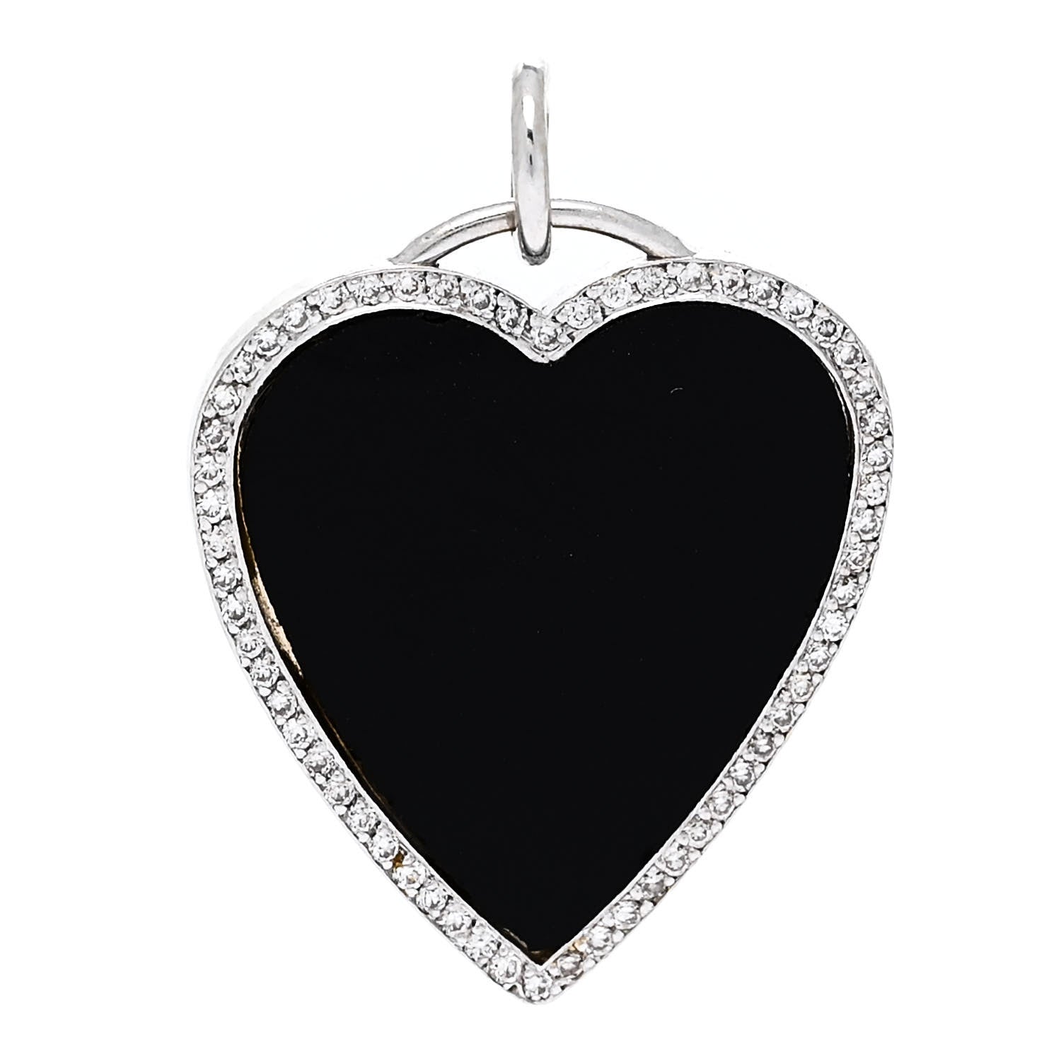 Jennifer Meyer 18K White Gold Diamond Black Onyx Heart Pendant 1 of 3