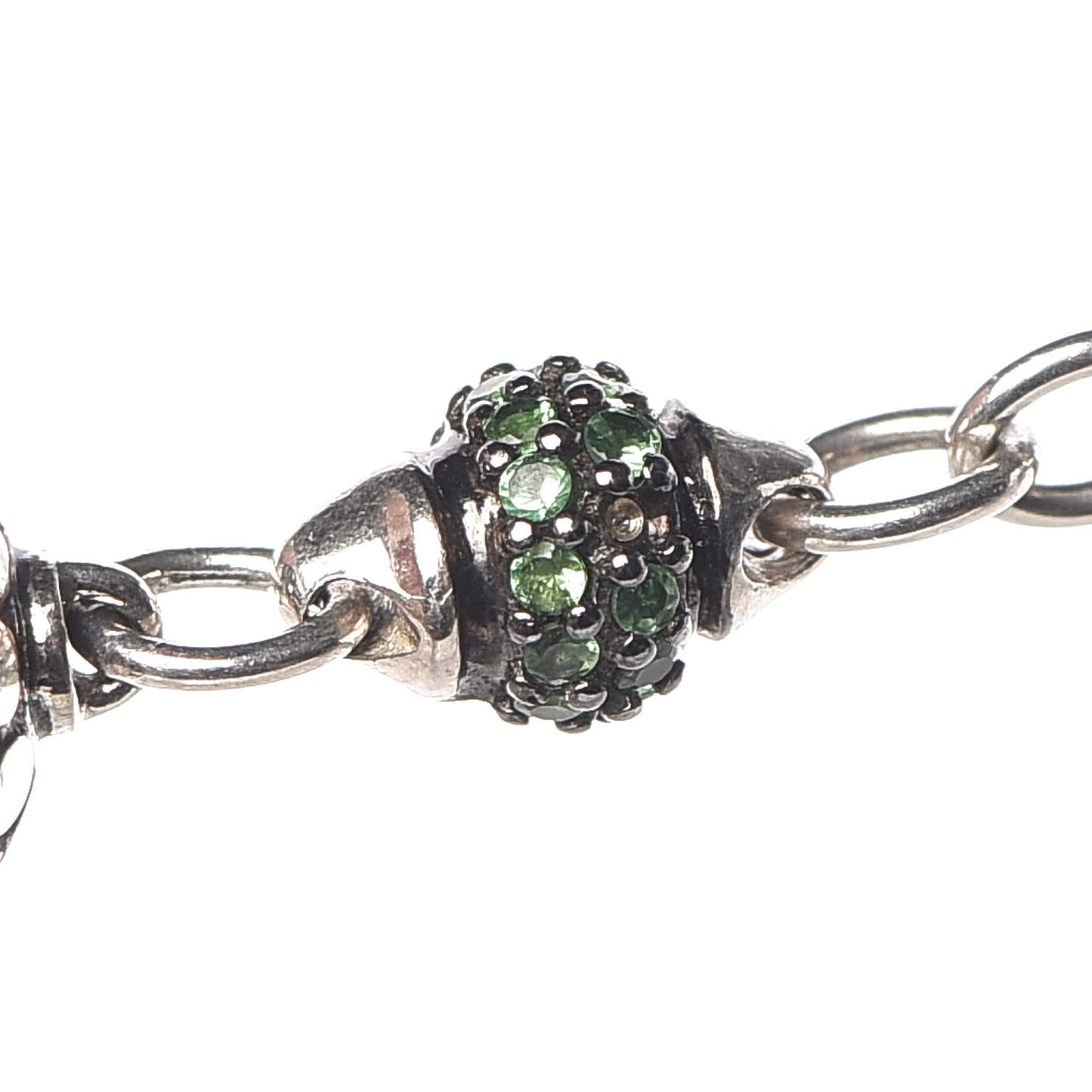 Sterling Silver Malachite Green Onyx Tsavorite Batu Dot Station Necklace