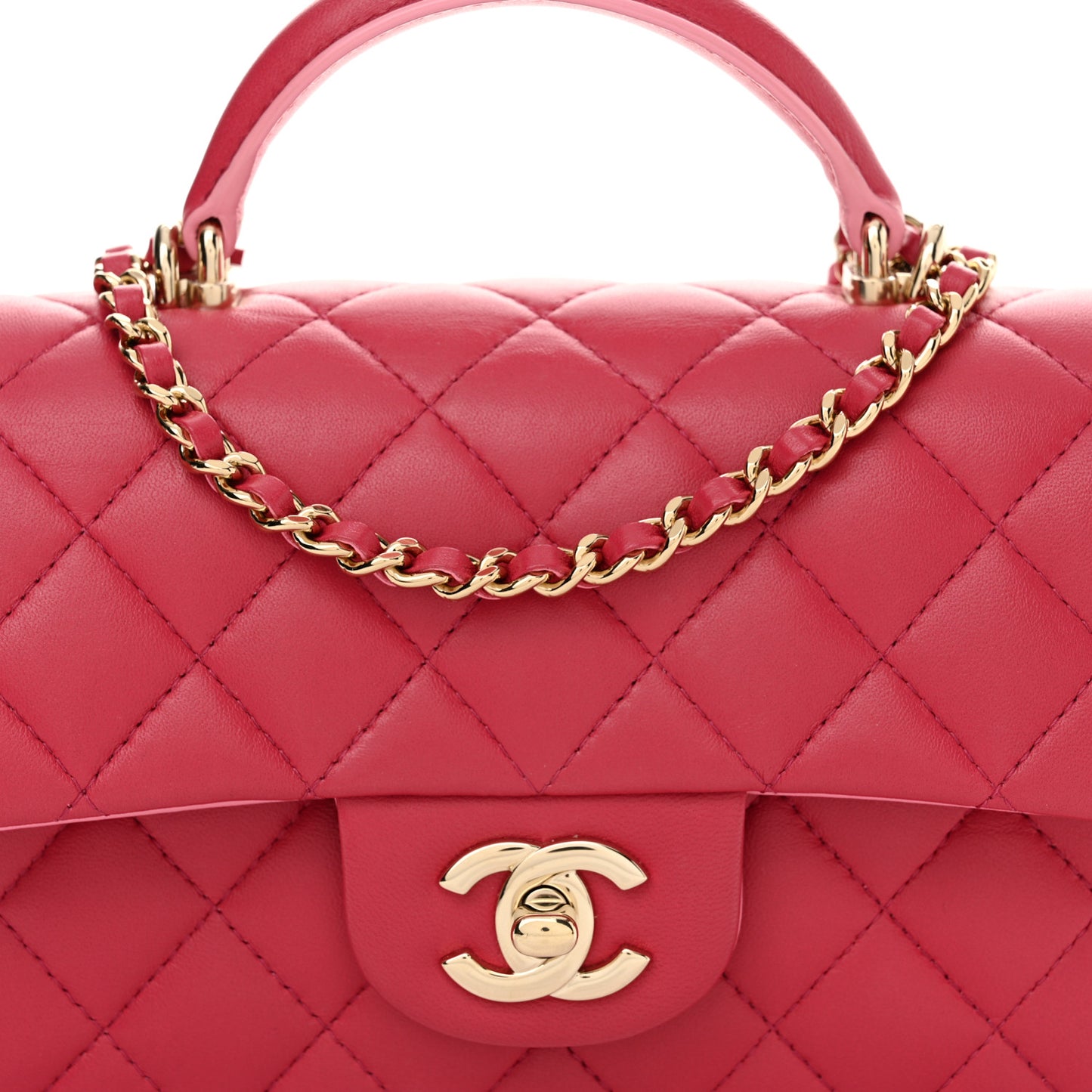 Lambskin Quilted Bi-Color Mini Top Handle Rectangular Flap Rose