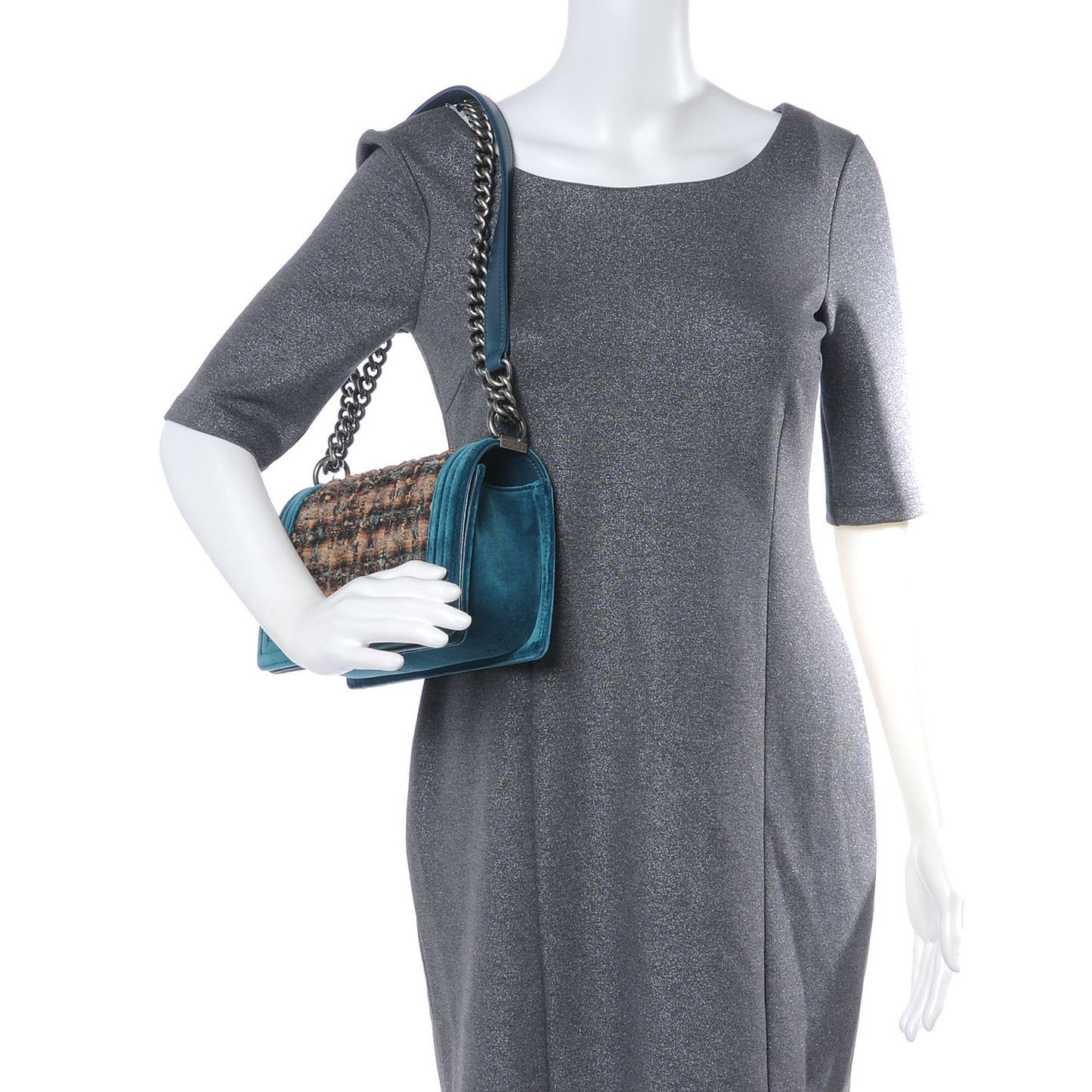 Velvet Tweed Medium Boy Flap Teal