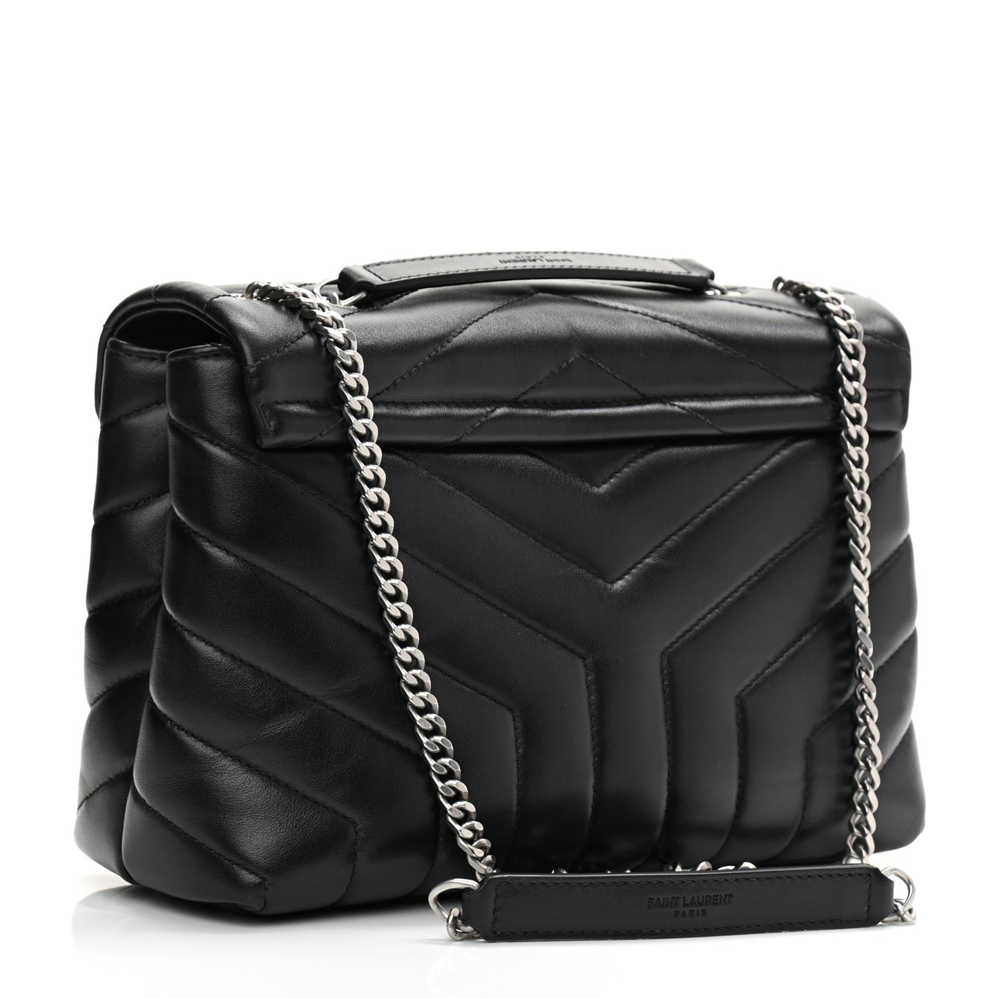 Calfskin Y Quilted Monogram Small Loulou Chain Satchel Black