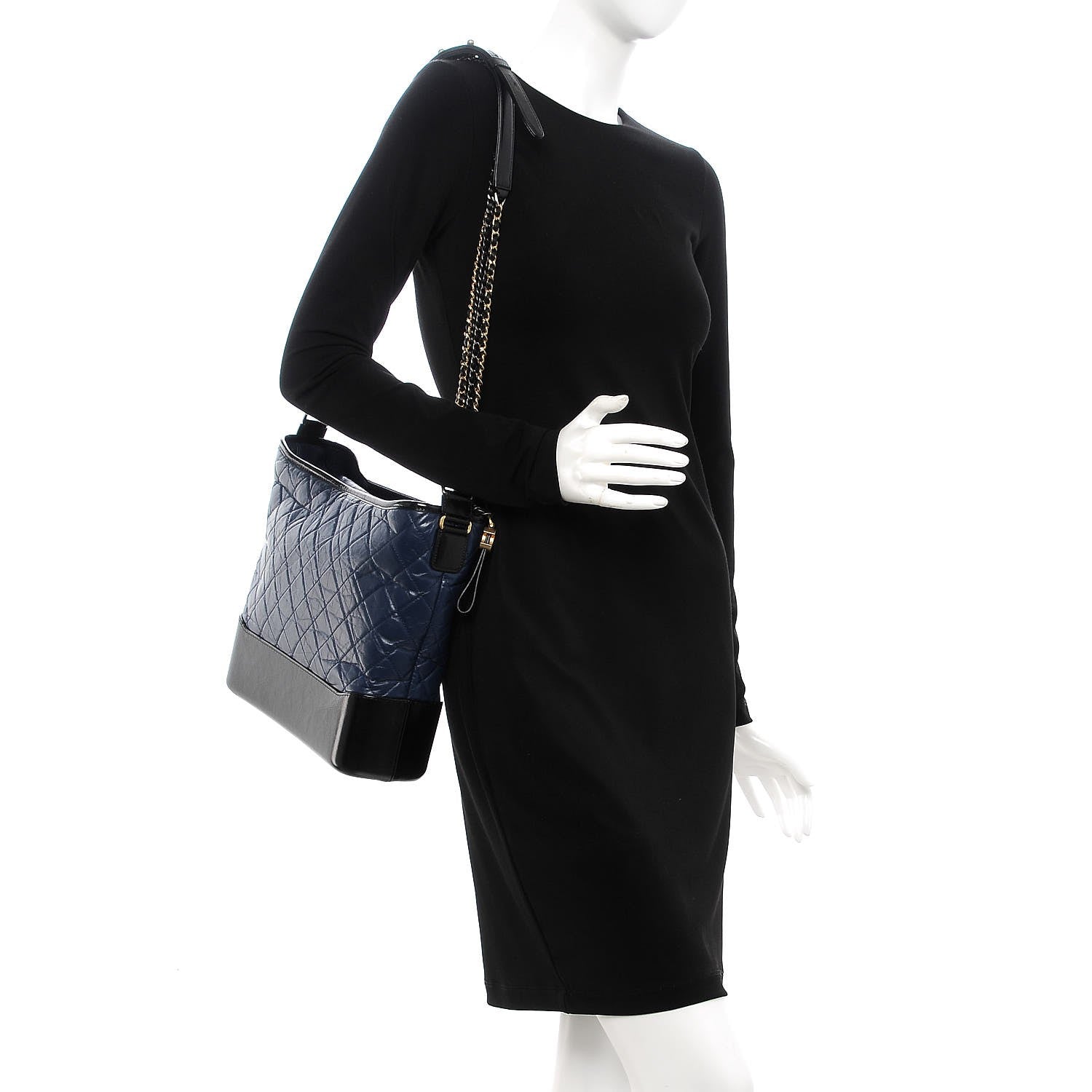 Chanel Aged Calfskin Quilted Large Gabrielle Hobo Navy Black 2 of 8