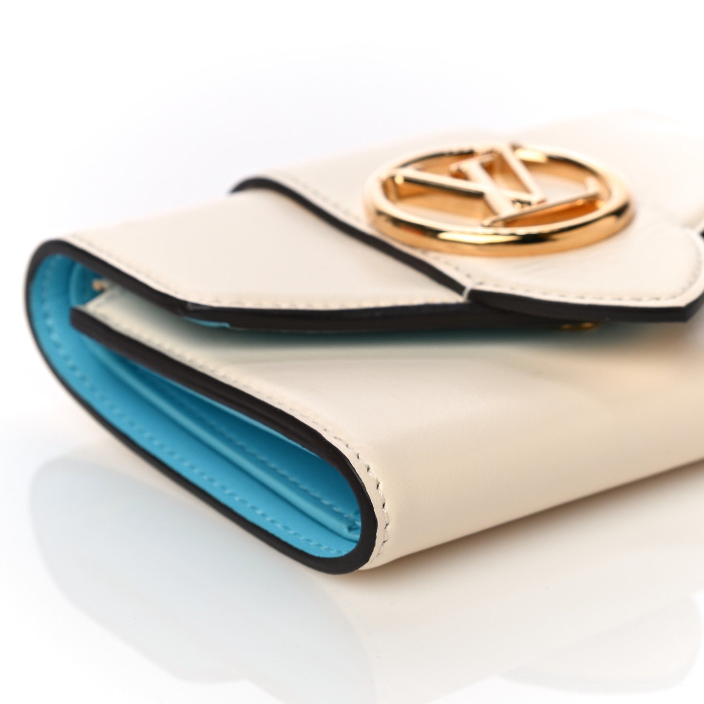 Smooth Calfskin LV Pont 9 Compact Wallet Creme