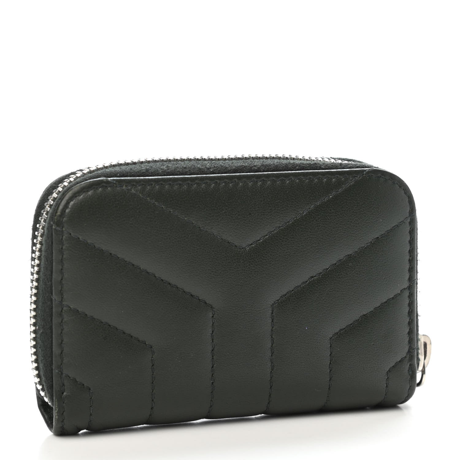 Saint Laurent Lambskin Y Quilted Monogram LouLou Zip Coin Purse New Vert Fonce 3 of 4