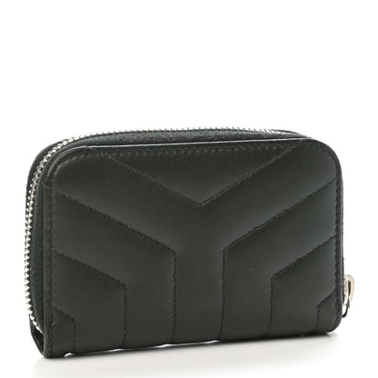 Saint Laurent Lambskin Y Quilted Monogram LouLou Zip Coin Purse New Vert Fonce 3 of 4