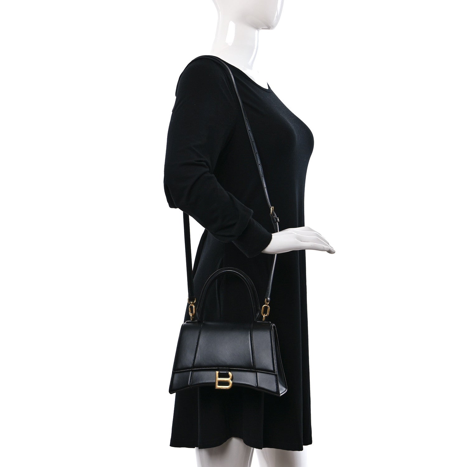 Balenciaga Shiny Box Calfskin Small Hourglass Top Handle Bag Black 2 of 9