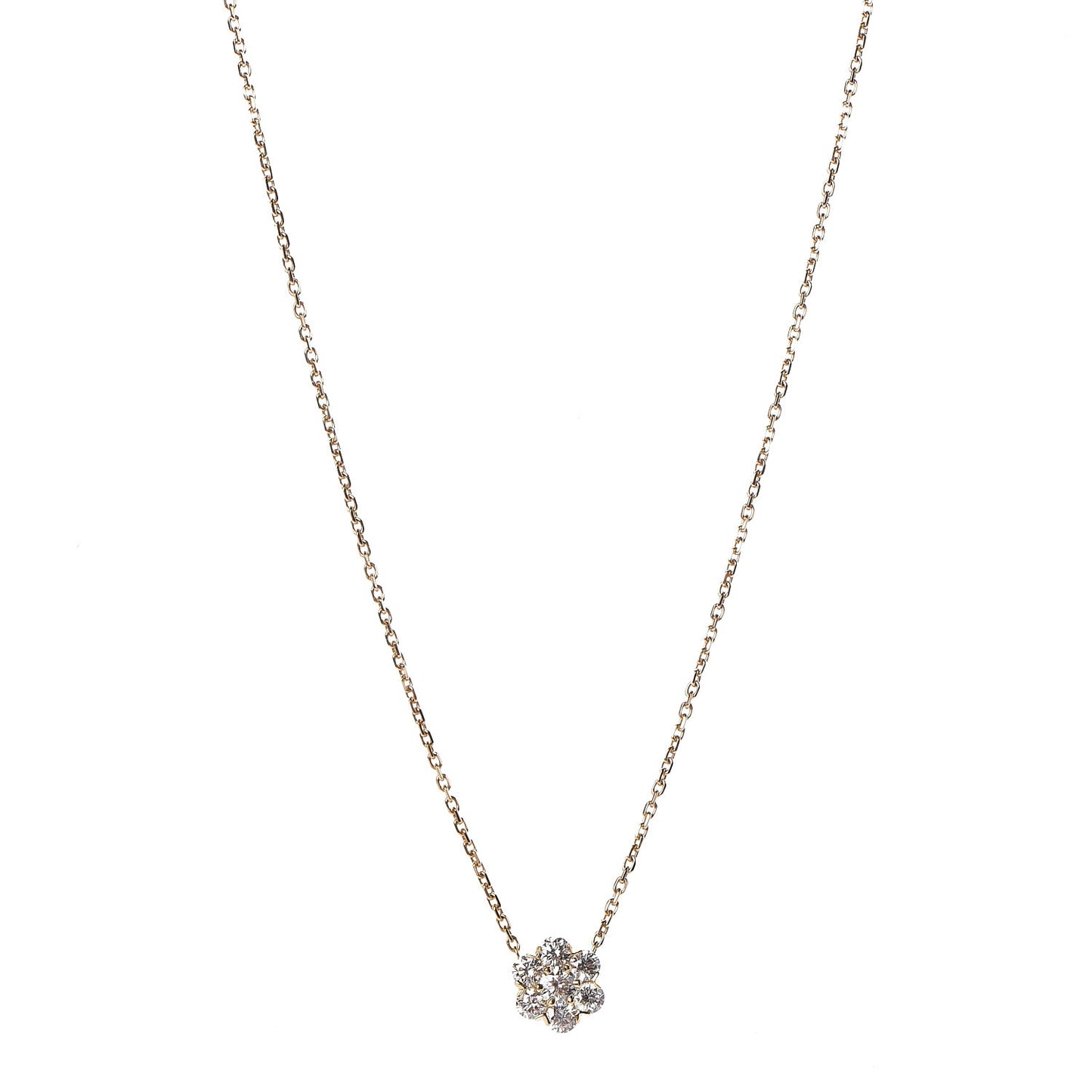 18K Yellow Gold Diamond Large Fleurette Pendant Necklace