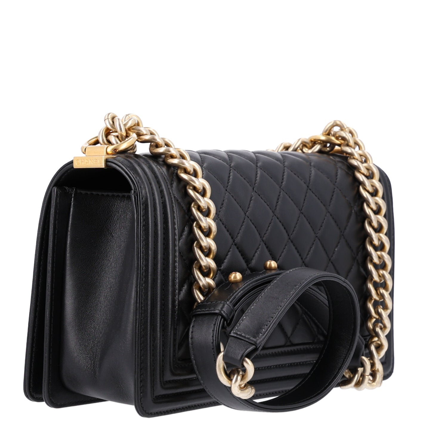 Calfskin Quilted Medium Boy Flap Black Black