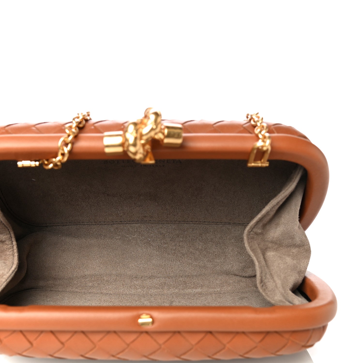 Bottega Veneta Nappa Intrecciato Chain Knot Clutch Caramel 5 of 9