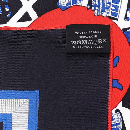 Hermes Silk Les Nouveaux Amoureux de Paris Scarf 90 Bleu Black Rouge White 4 of 4