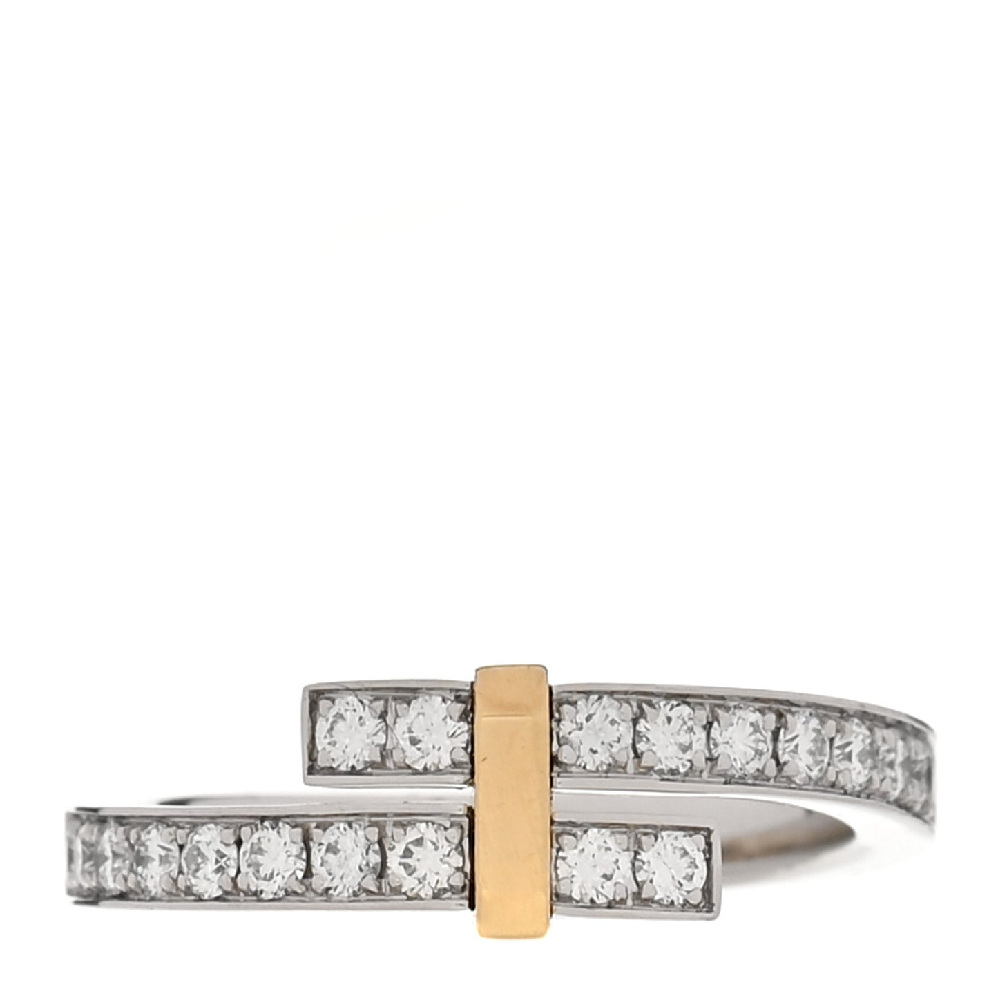 18K Yellow Gold Platinum Diamond Edge Bypass Ring 51 5.75