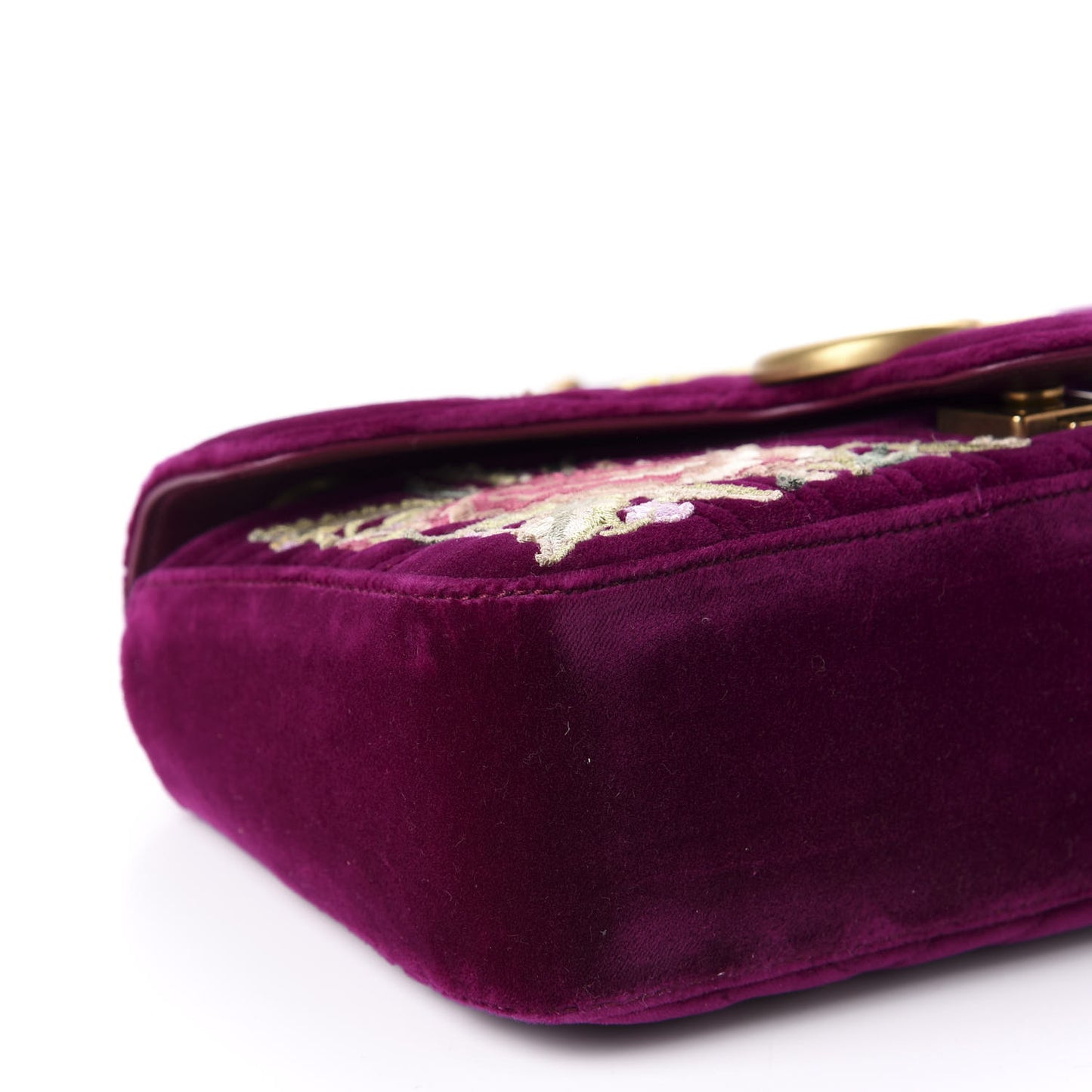 Velvet Matelasse Embroidered Small GG Marmont Shoulder Bag Fuchsia Violet Cyclamen