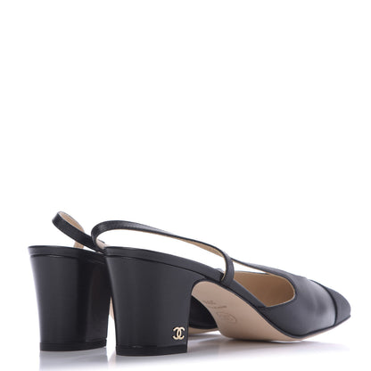 Chanel Goatskin Grosgrain Cap Toe CC Slingback Sandals 39.5 Black 3 of 9