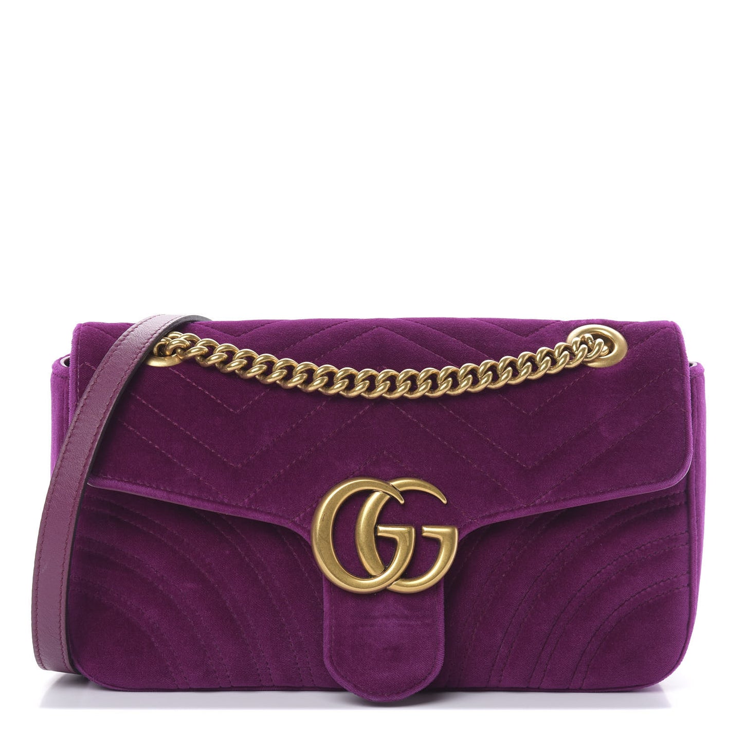 Velvet Matelasse Small GG Marmont Shoulder Bag Fuchsia Violet Cyclamen