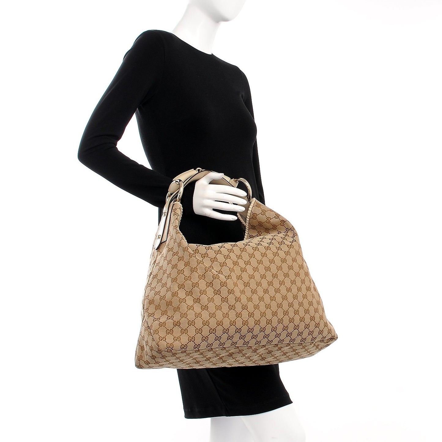 Monogram Large Horsebit Chain Hobo Off White