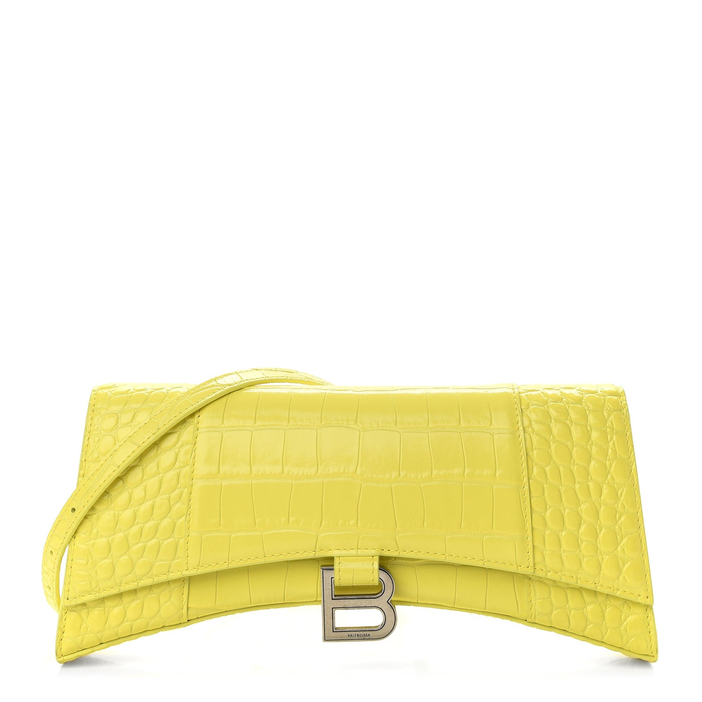 Shiny Calfskin Crocodile Embossed Hourglass Stretch Sling Shoulder Bag Light Yellow