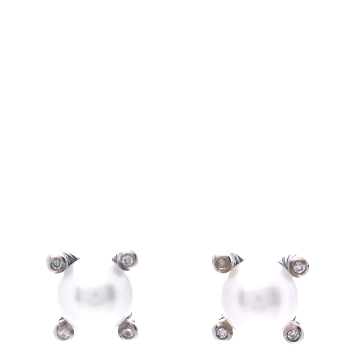 David Yurman Sterling Silver Diamond Pearl 7mm Earrings 1 of 7