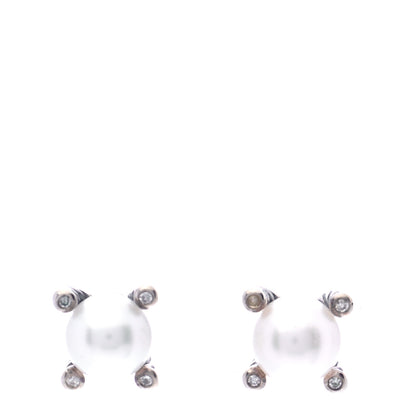 David Yurman Sterling Silver Diamond Pearl 7mm Earrings 1 of 7