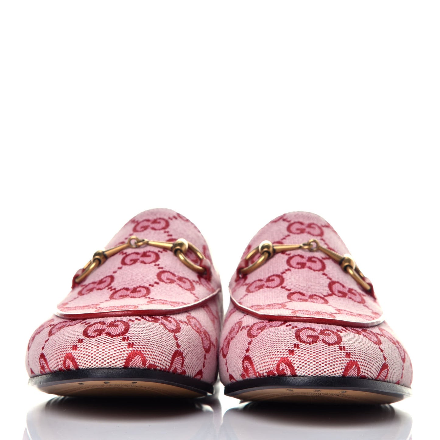 Canvas GG Monogram Horsebit Womens Jordaan Loafers 38 Gardenia Hibiscus Red