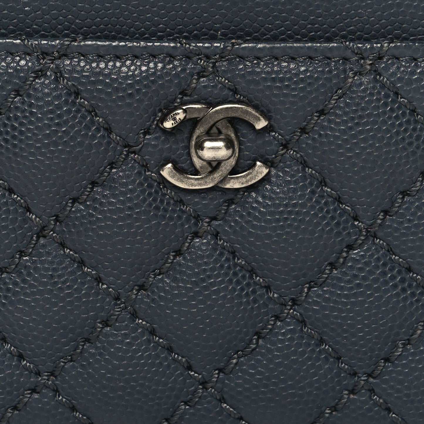 Caviar Quilted Stitched Card Holder Charcoal