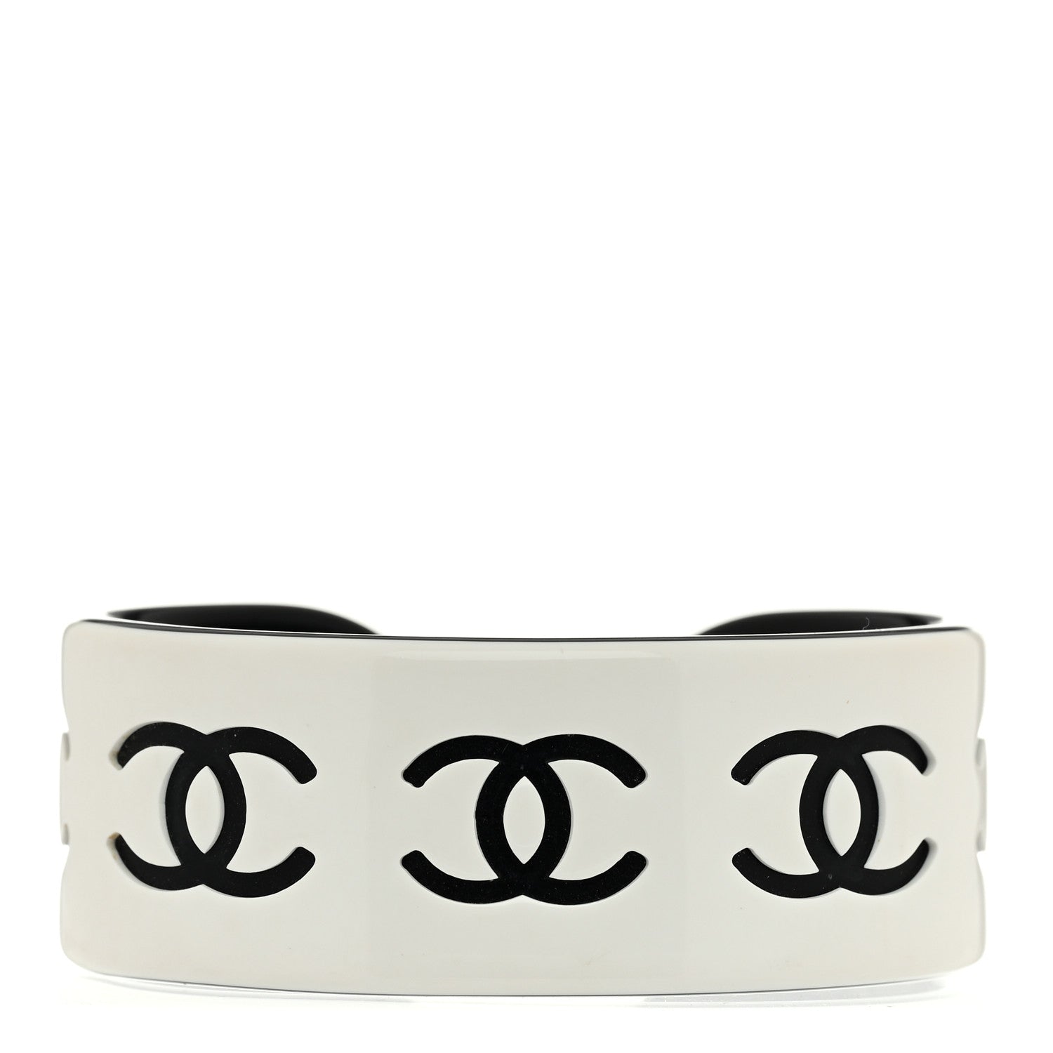 Chanel Resin CC Cuff Bracelet White Black 1 of 4