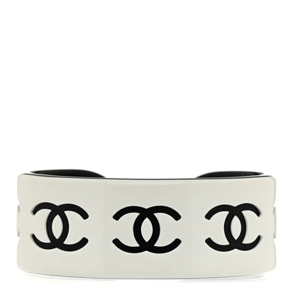 Chanel Resin CC Cuff Bracelet White Black 1 of 4