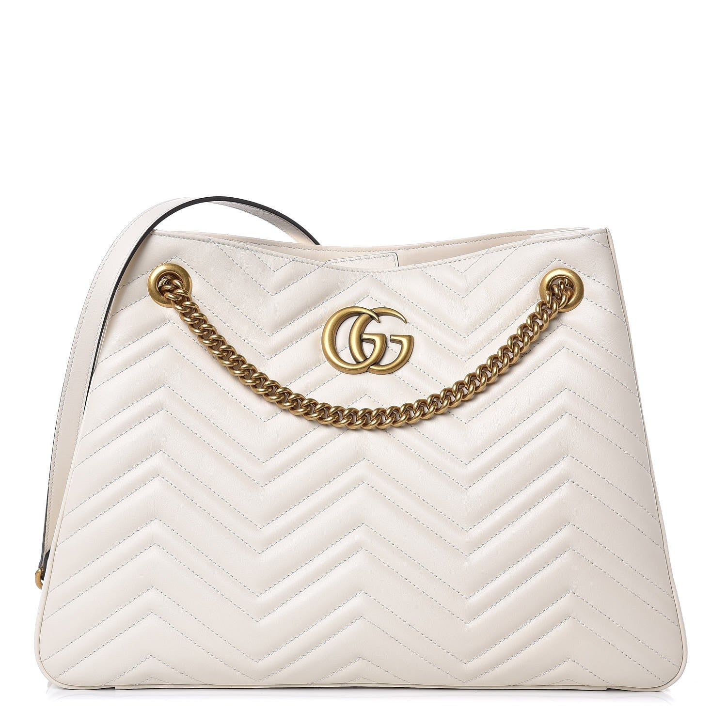 Gucci Calfskin Matelasse Medium GG Marmont Shoulder Tote Bag White 1 of 9
