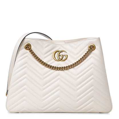 Gucci Calfskin Matelasse Medium GG Marmont Shoulder Tote Bag White 1 of 9