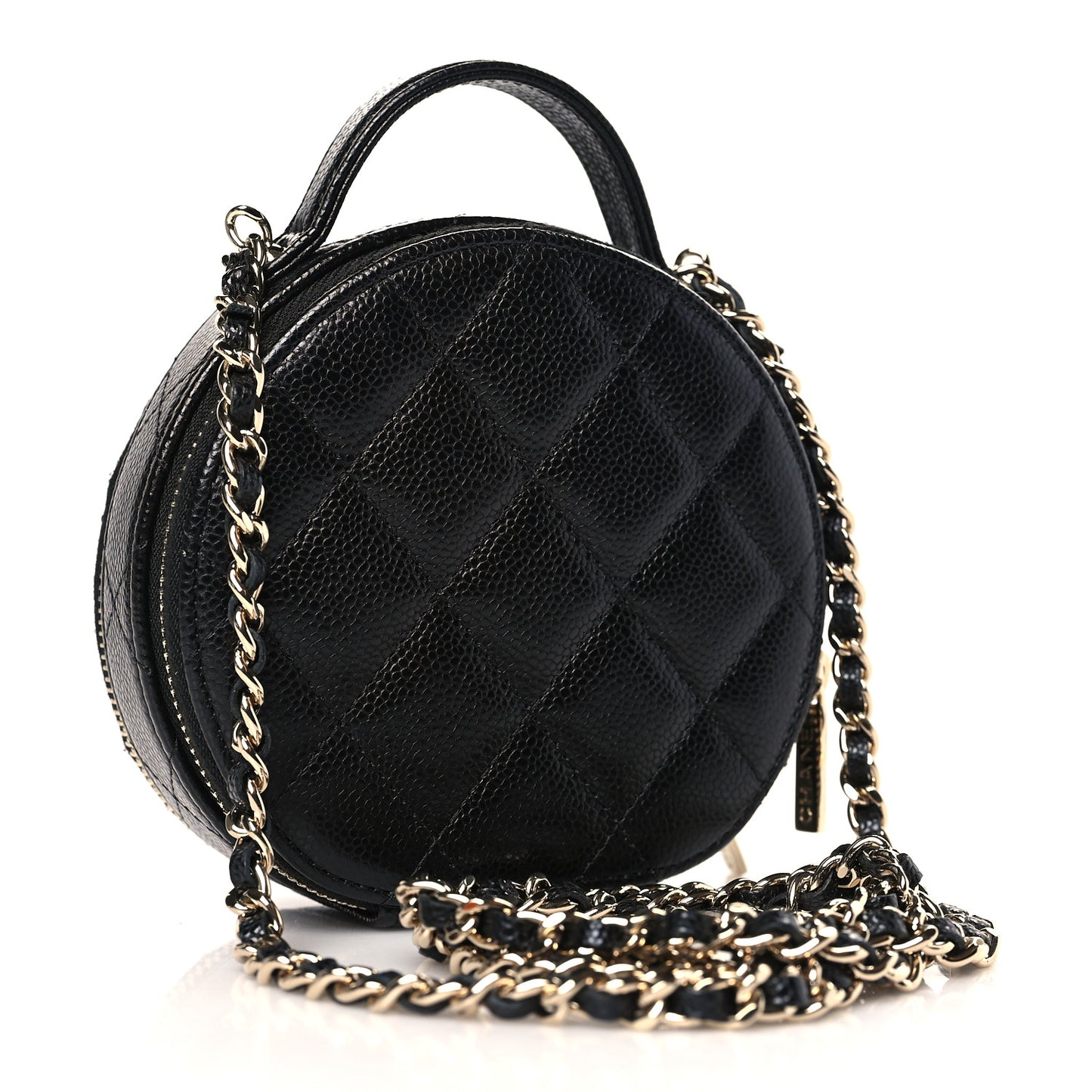 Caviar Quilted Round Handle With Care Vanity With Chain Black