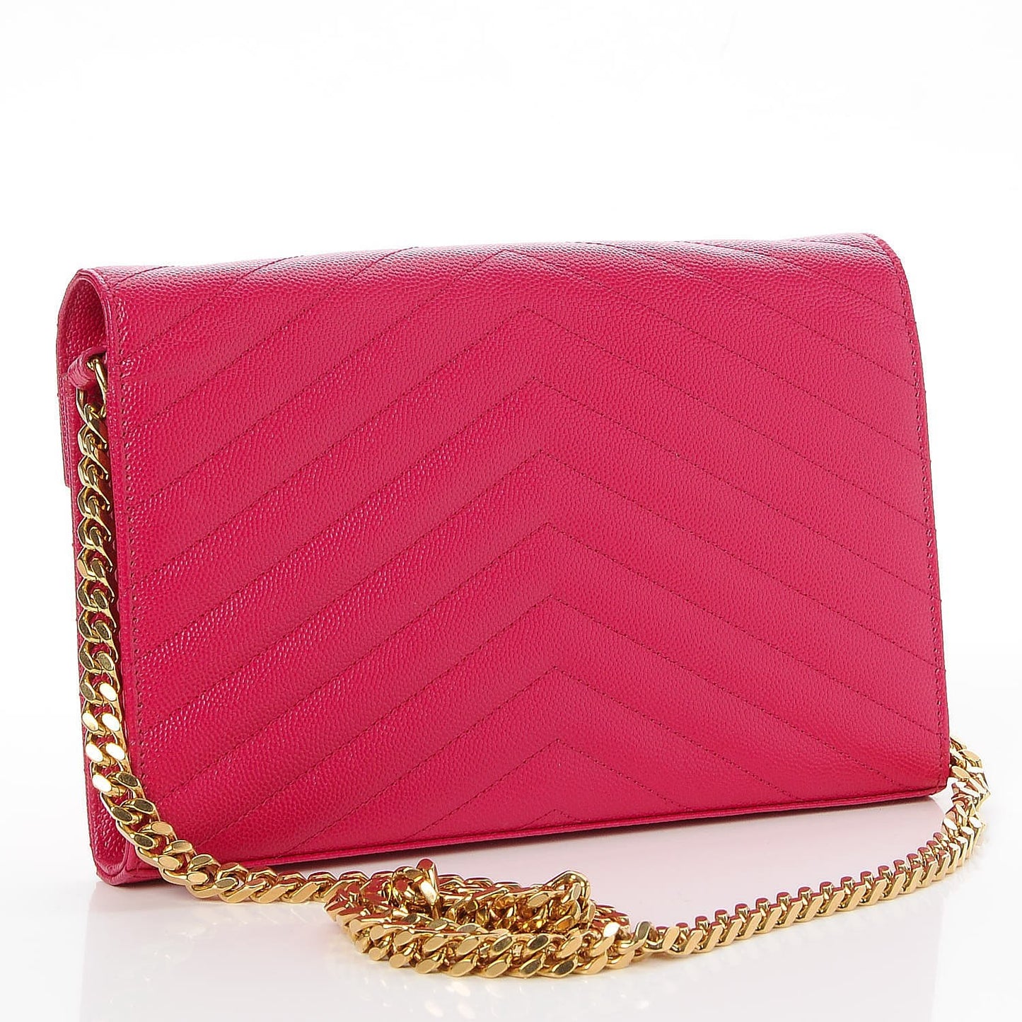 Grain De Poudre Matelasse Chevron Monogram Chain Wallet Lipstick Fuchsia