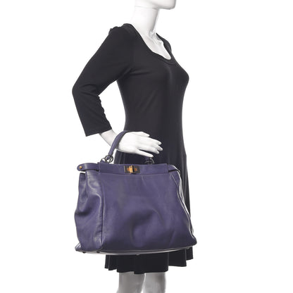 Fendi Goatskin Zucca Large Peekaboo Iconic Satchel Purple 2 of 14