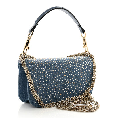 Valentino Garavani Denim Crystal Vlogo Embroidered Small Loco Shoulder Bag Blue 2 of 10
