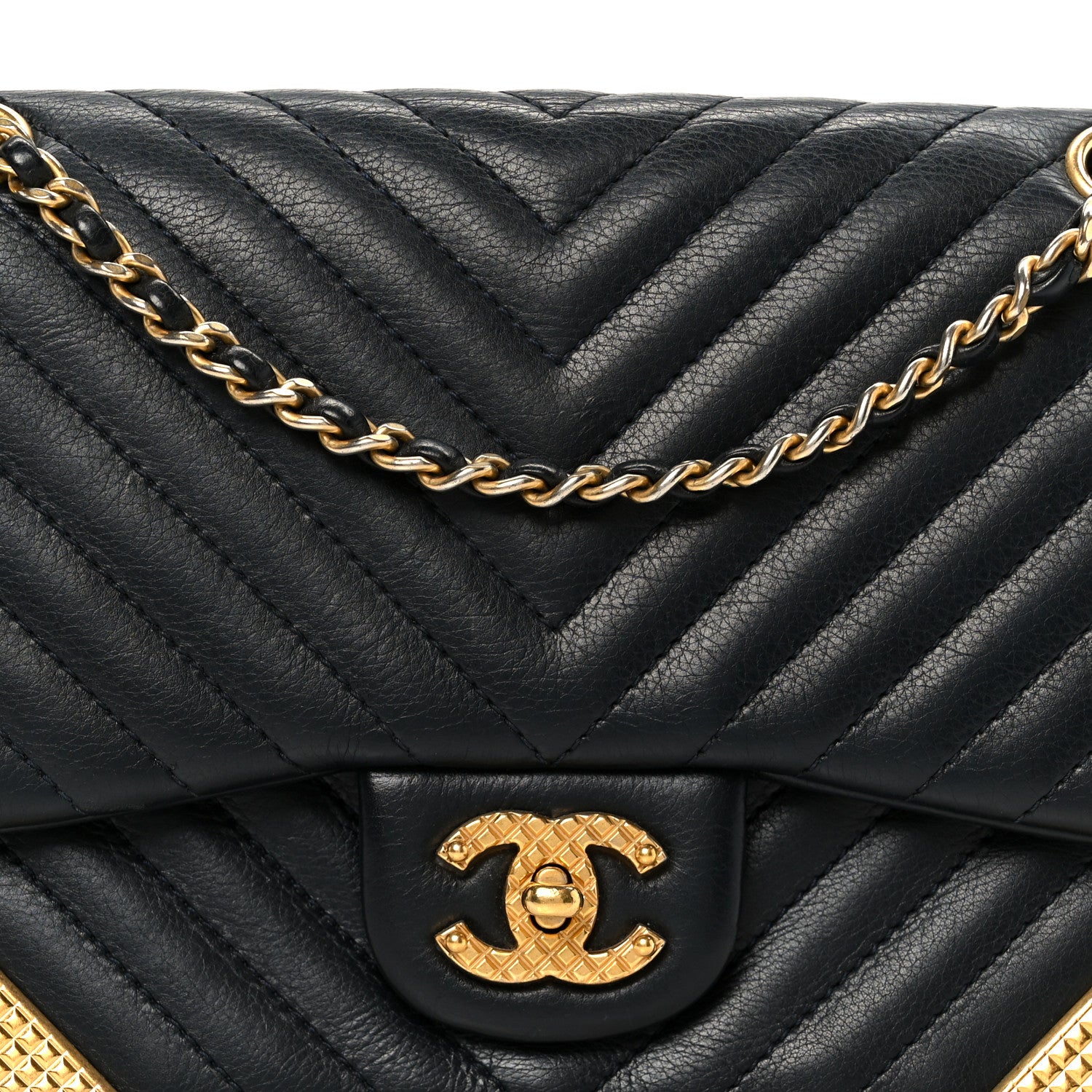 Chanel Calfskin Chevron Quilted Mini Rock The Corner Flap Black 9 of 11