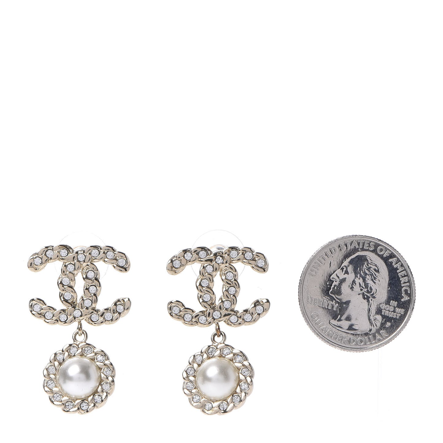 Crystal Pearl Pearls Coronation CC Drop Earrings Gold