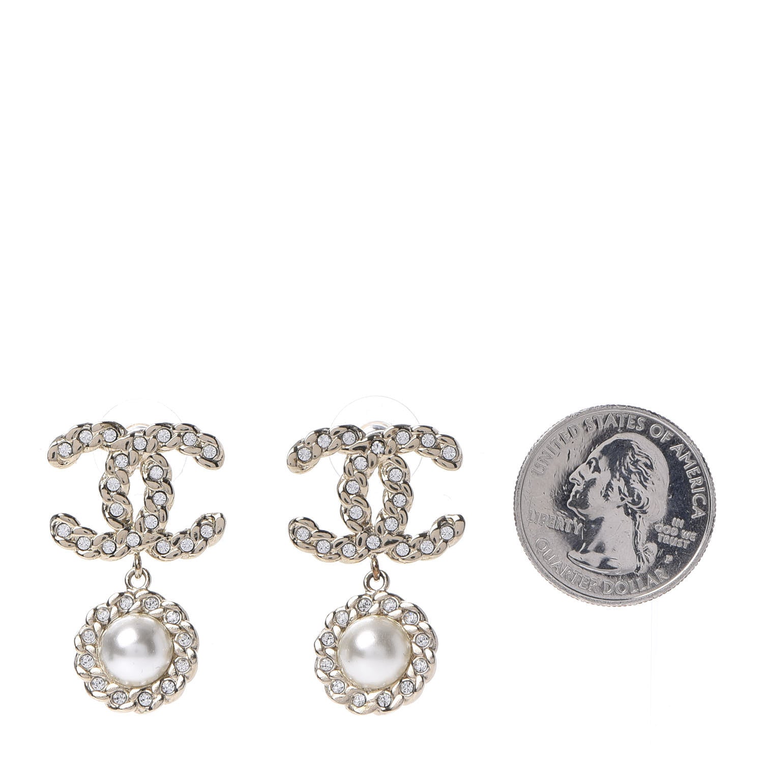 Chanel Crystal Pearl Pearls Coronation CC Drop Earrings Gold 2 of 5