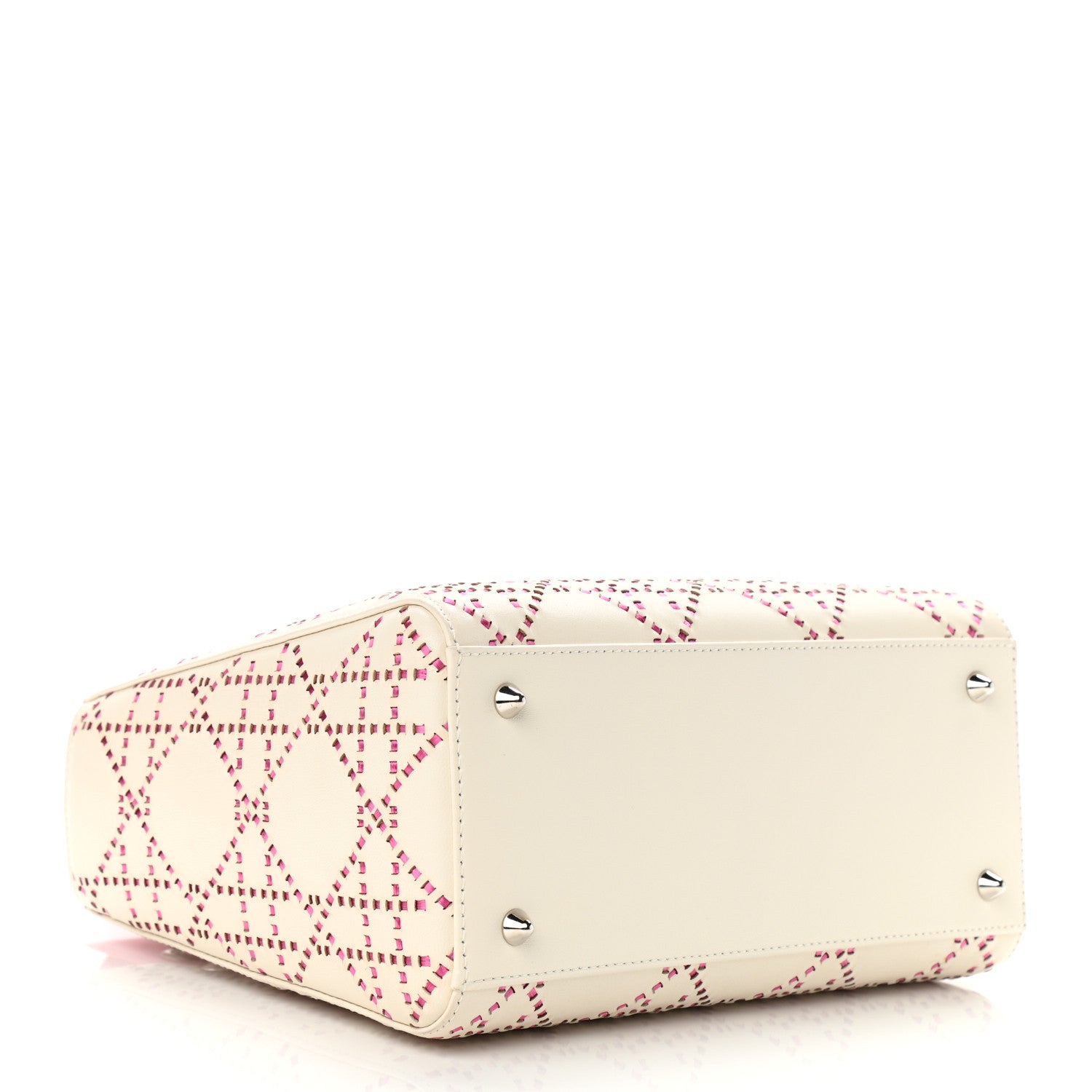Christian Dior Lambskin Stitched Cannage Medium Lady Dior Pink White 4 of 12