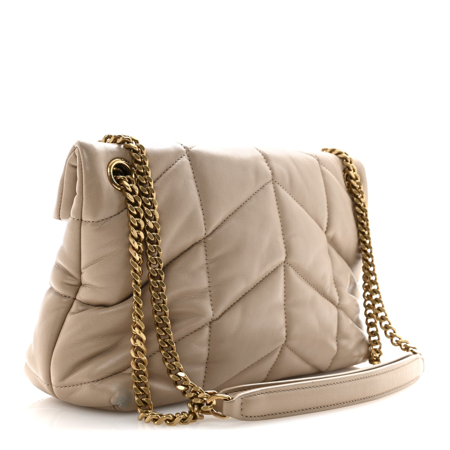 Lambskin Quilted Small Loulou Puffer Monogram Chain Satchel Dark Beige
