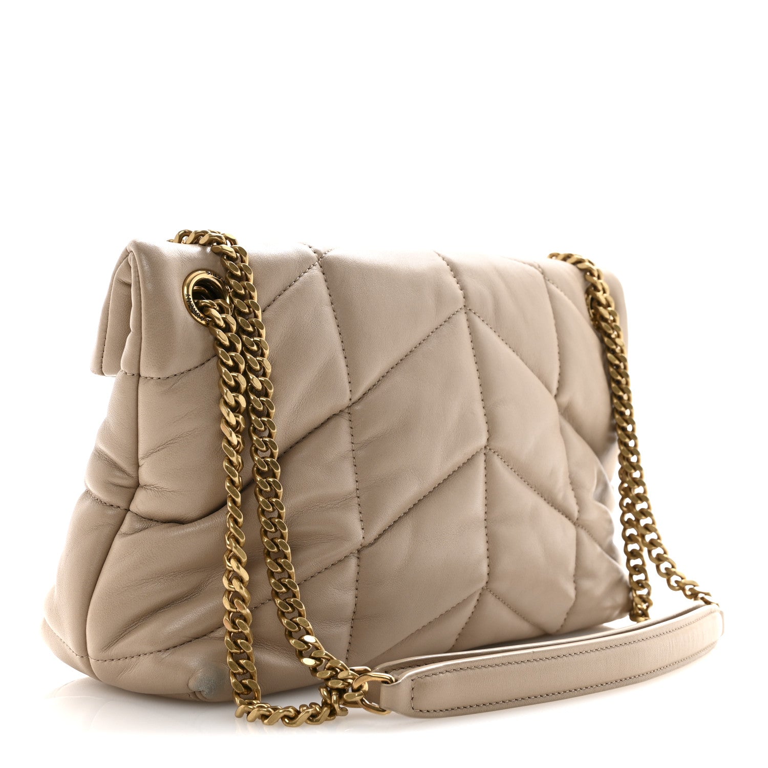 Saint Laurent Lambskin Quilted Small Loulou Puffer Monogram Chain Satchel Dark Beige 3 of 13