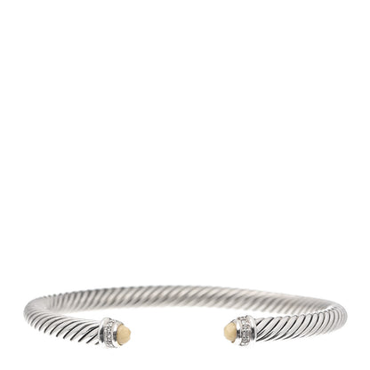 David Yurman Sterling Silver Diamond White Agate 5mm Cable Classics Bracelet 1 of 4