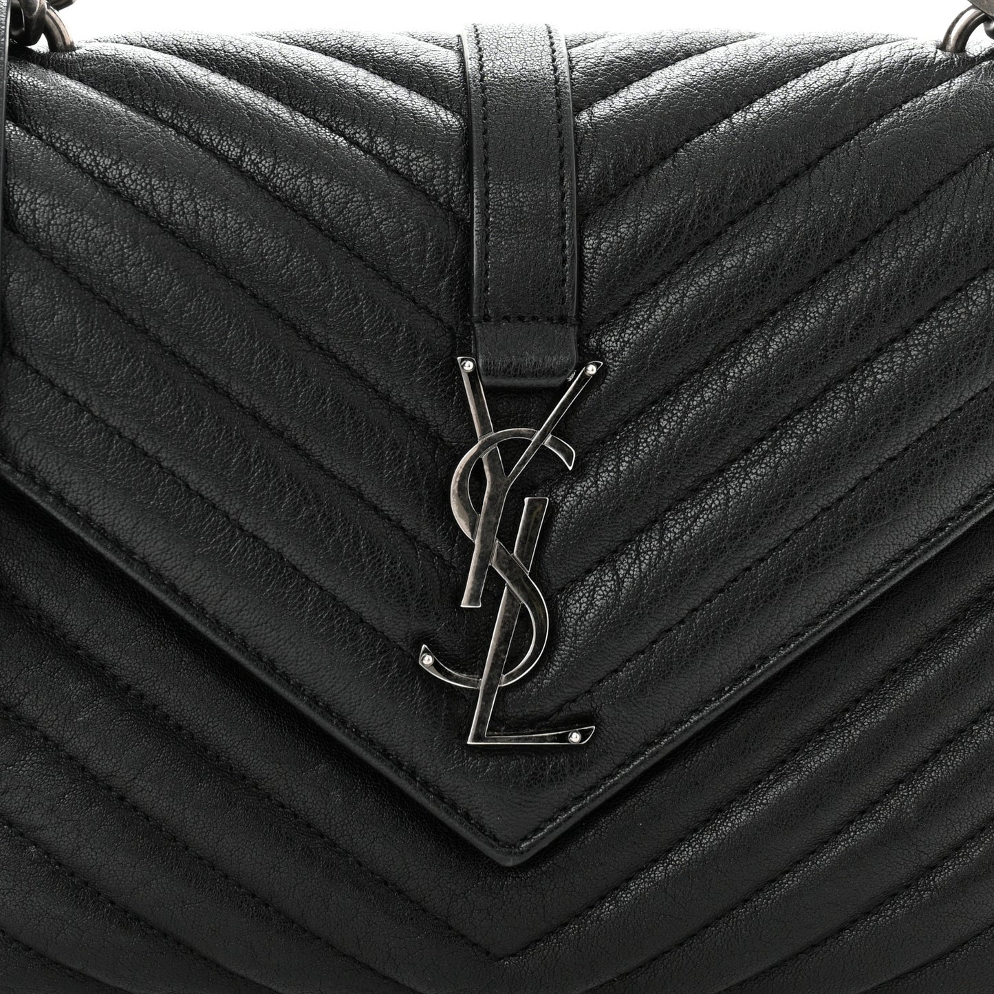 Sheepskin Matelasse Chevron Monogram Medium College Bag Black