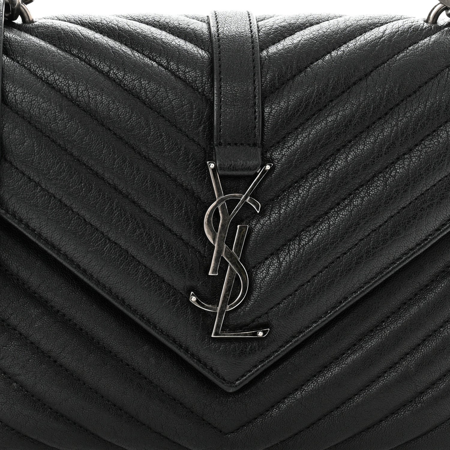 Saint Laurent Sheepskin Matelasse Chevron Monogram Medium College Bag Black 9 of 11