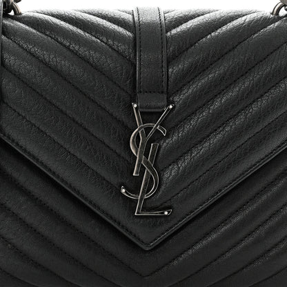 Saint Laurent Sheepskin Matelasse Chevron Monogram Medium College Bag Black 9 of 11